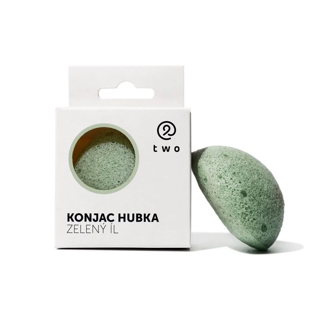 Two cosmetics Konjac hubka / zelený íl 1×1 ks, čistiaca hubka na pleť