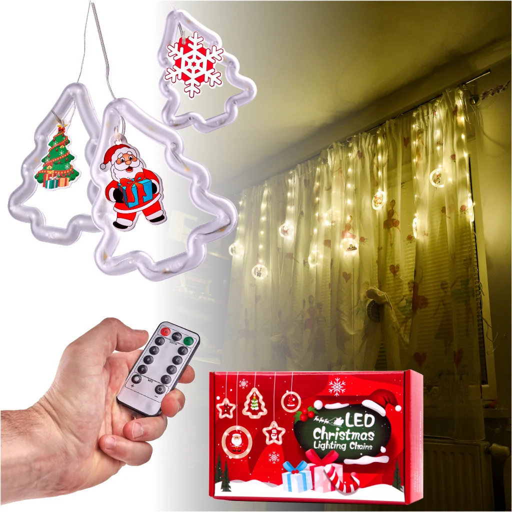 LED záclona s vianočnými obrázkami v stromčekoch – 3 m, USB, 8 režimov, časovač, IP44