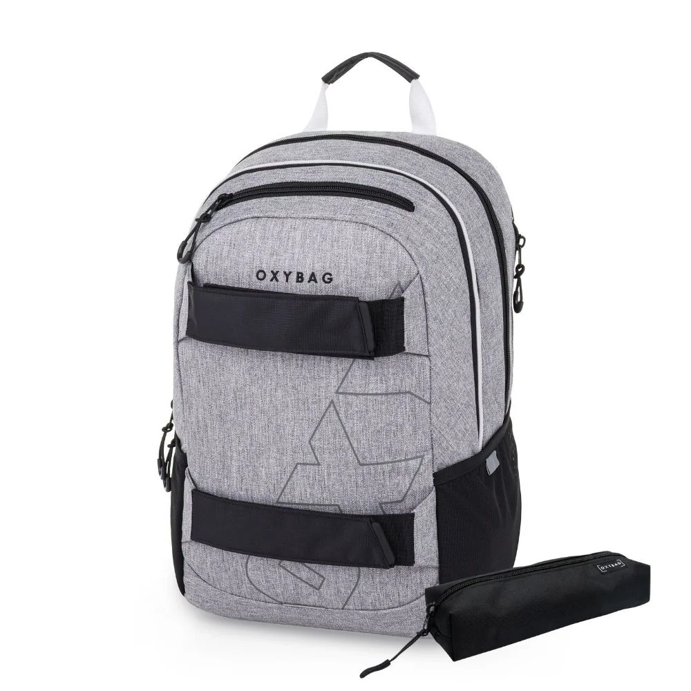 Študentský batoh OXY SPORT s peračníkom, 2 ks, sivý Grey Melange set