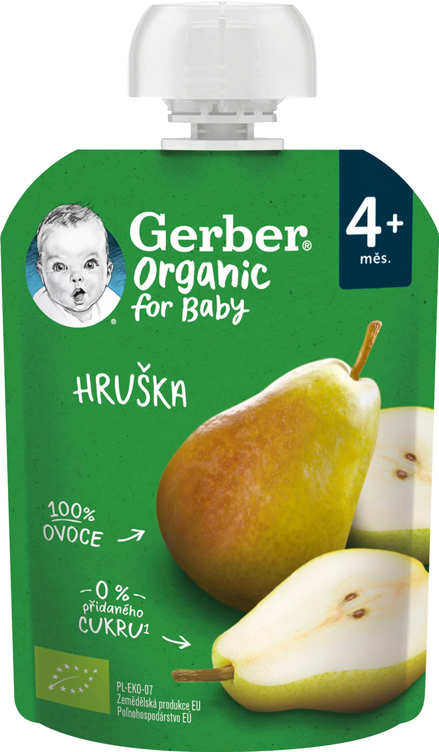Gerber Organic Kapsička Hruška 1x90 g, bio ovocná desiata (od ukonč. 4. mesiaca)