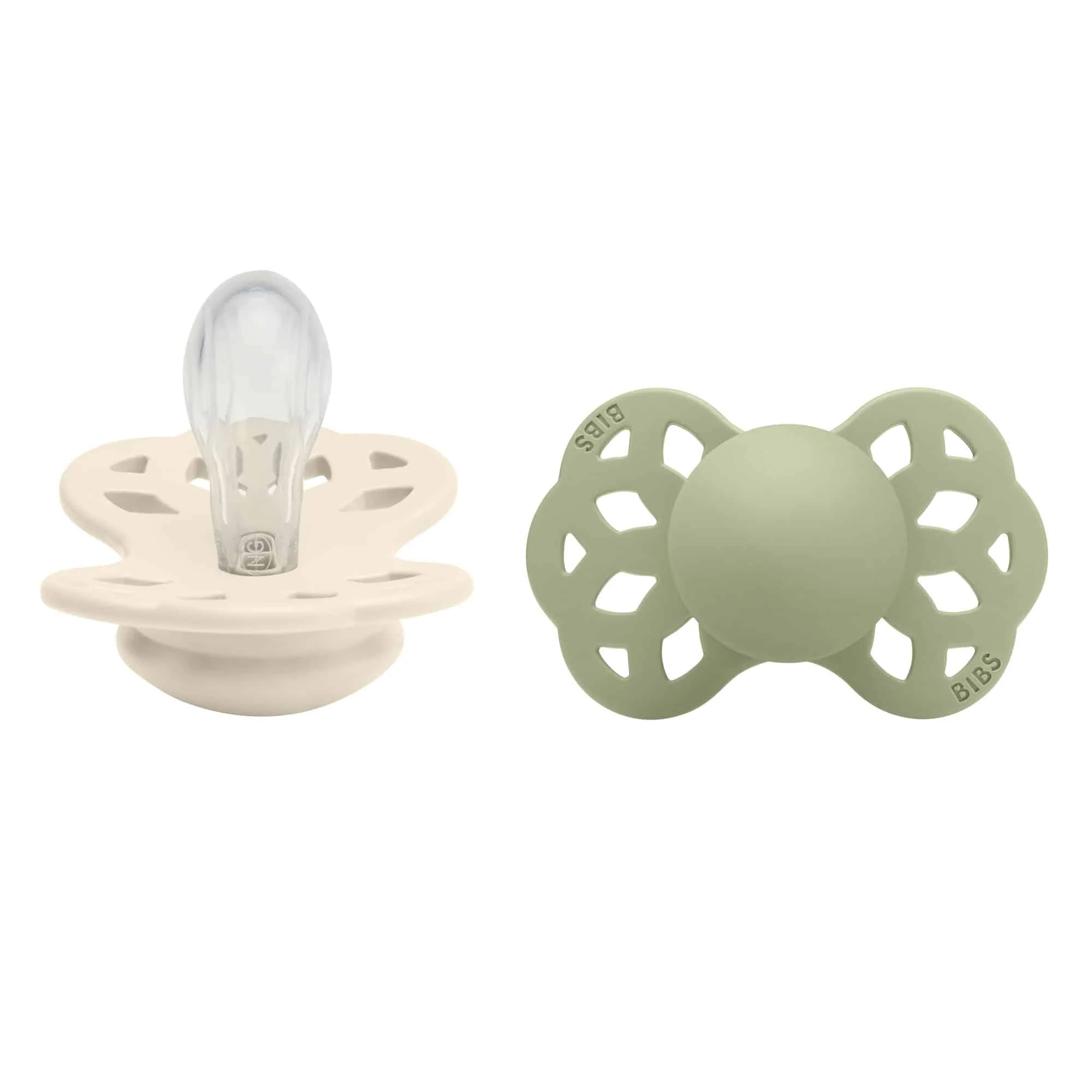 BIBS Infinity symetrické cumlíky zo silikónu 2ks veľkosť 1 - Ivory / Sage