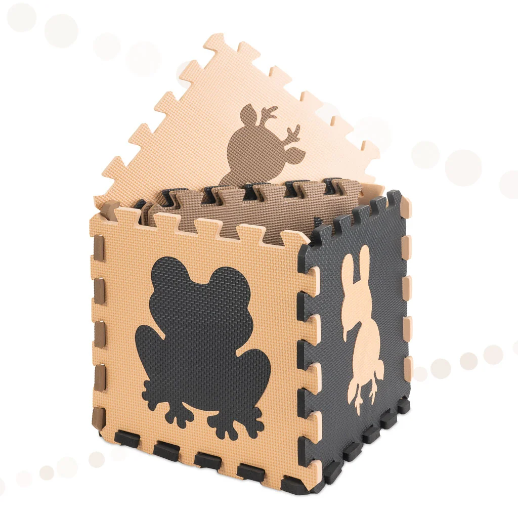 Podložka penové puzzle pre deti 9 ks – béžovo-hnedé zvieratká