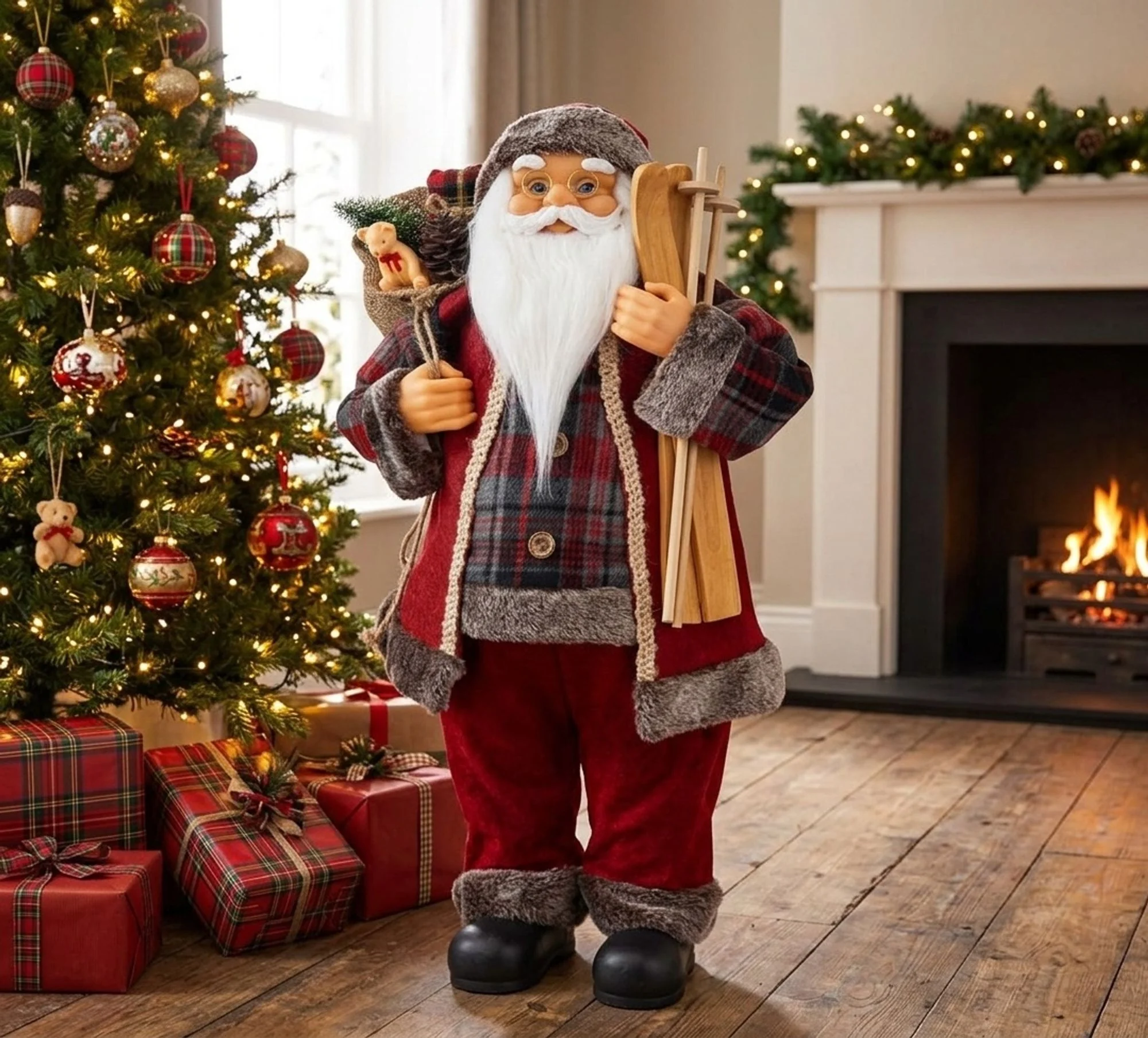 MagicHome vianočný Santa s darčekom, 1 ks Červený, 60 cm