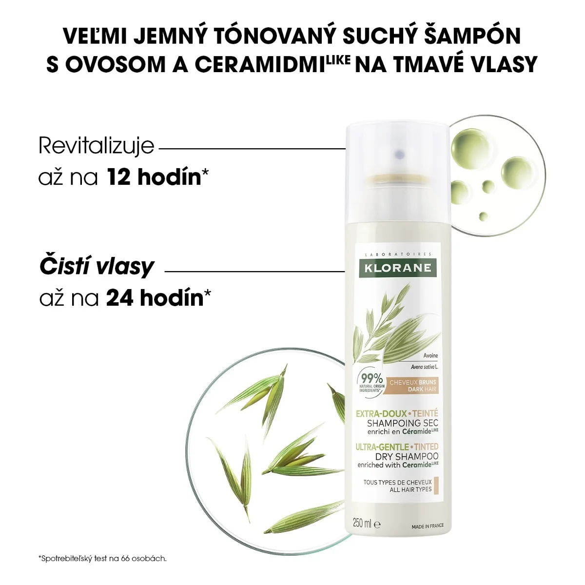 KLORANE SUCHÝ ŠAMPÓN s ovseným mliekom a ceramidmi 1×150 ml, suchý tónovací šampón