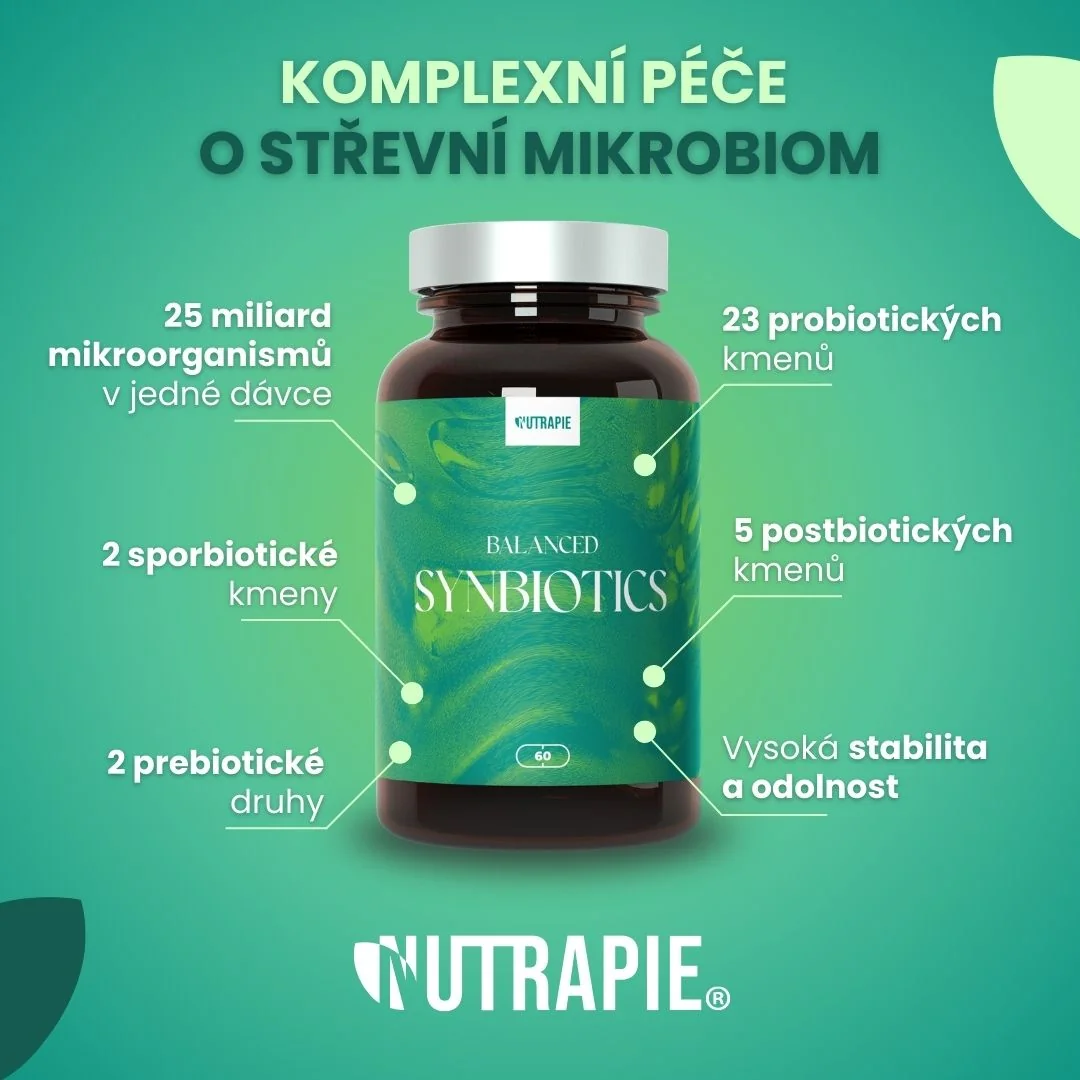 Nutrapie Balanced Synbiotics 1×60 kapsúl, výživový doplnok s probiotikami, postbiotikami a prebiotikami