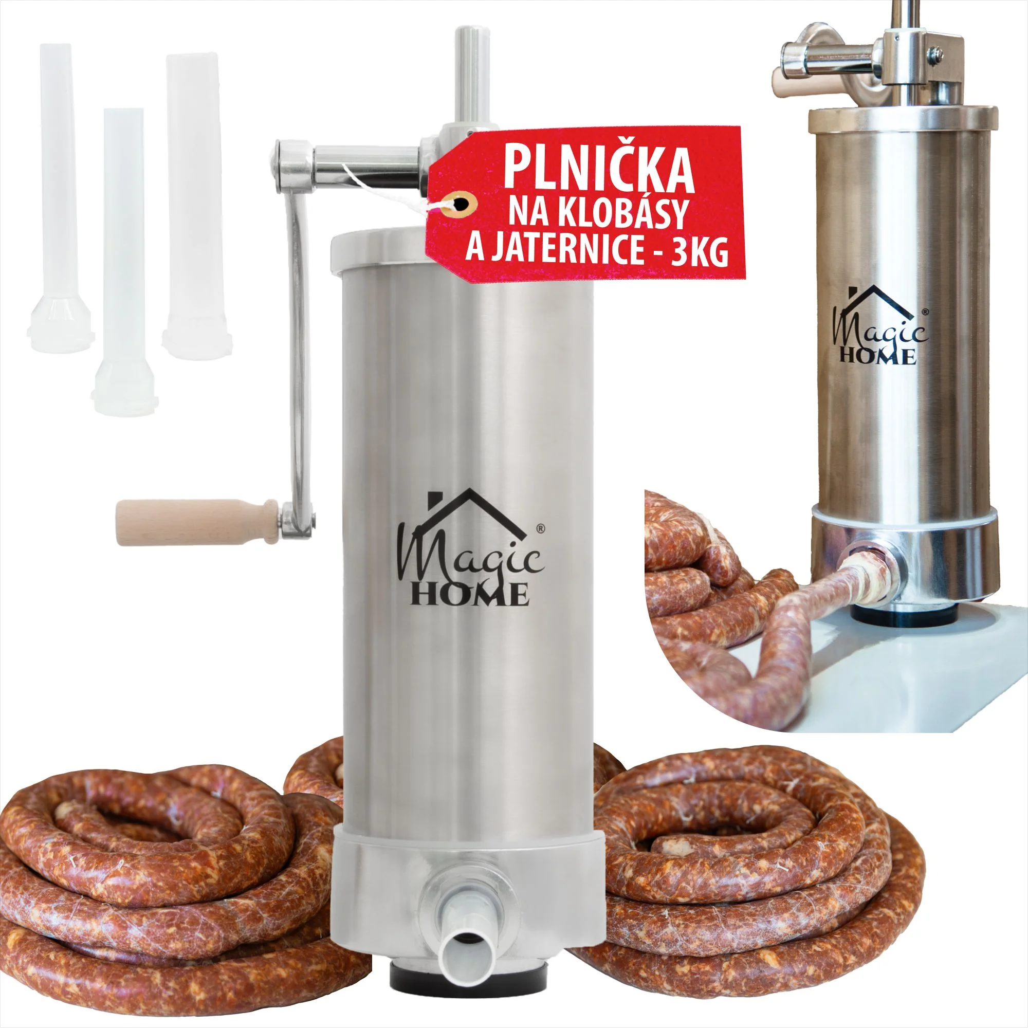 MagicHome ručná plnička SM206, 1 ks Na klobásy a jaternice, vertikálna, 3 kg