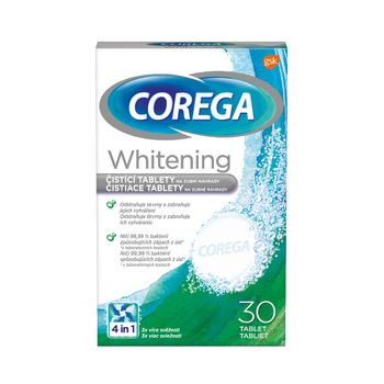 COREGA Whitening 1×30 ks, antibakteriálne čistiace tablety