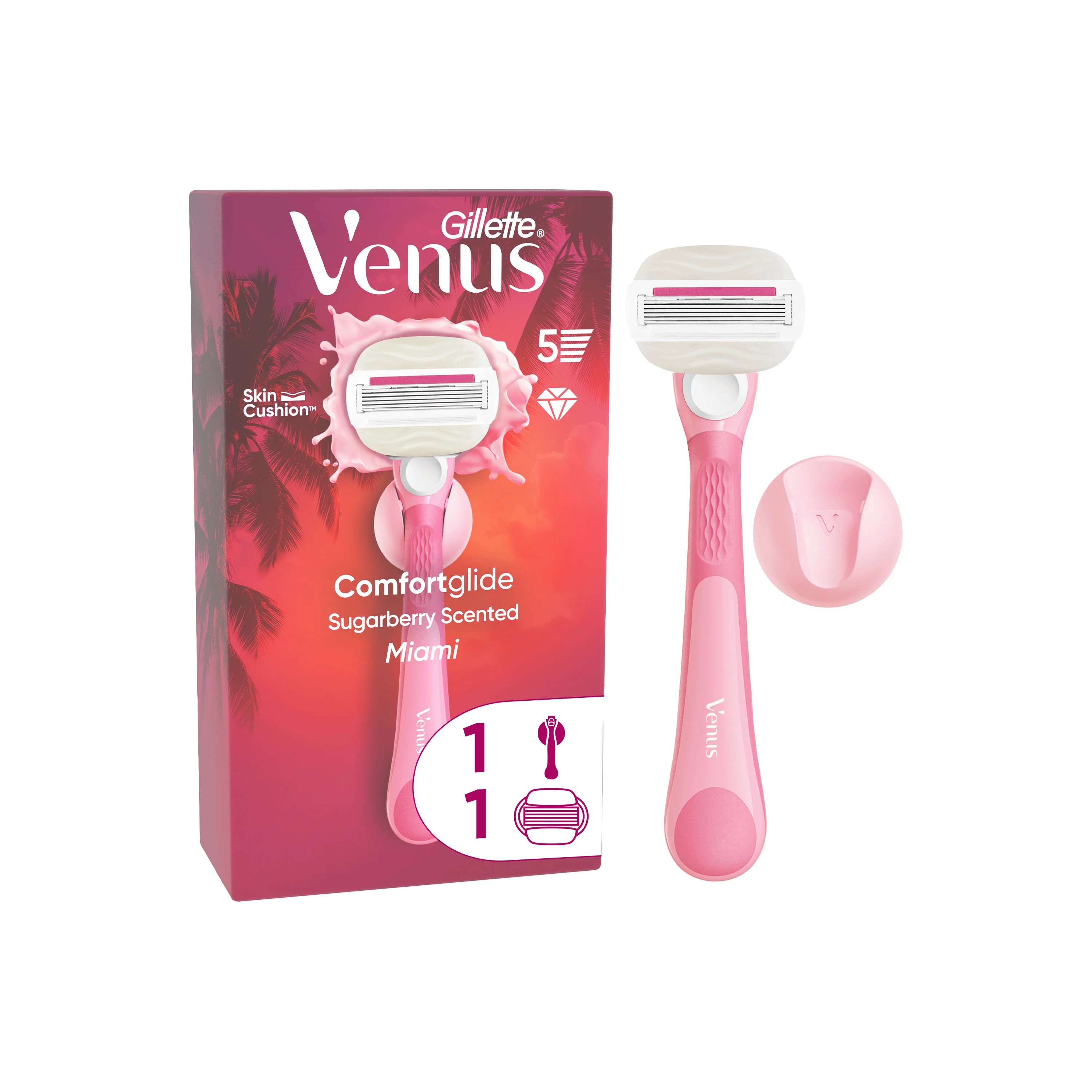 Gillette Venus Comfortglide Miami Sugarberry holiaci strojček +1 náhradné holiace hlavice 1 set