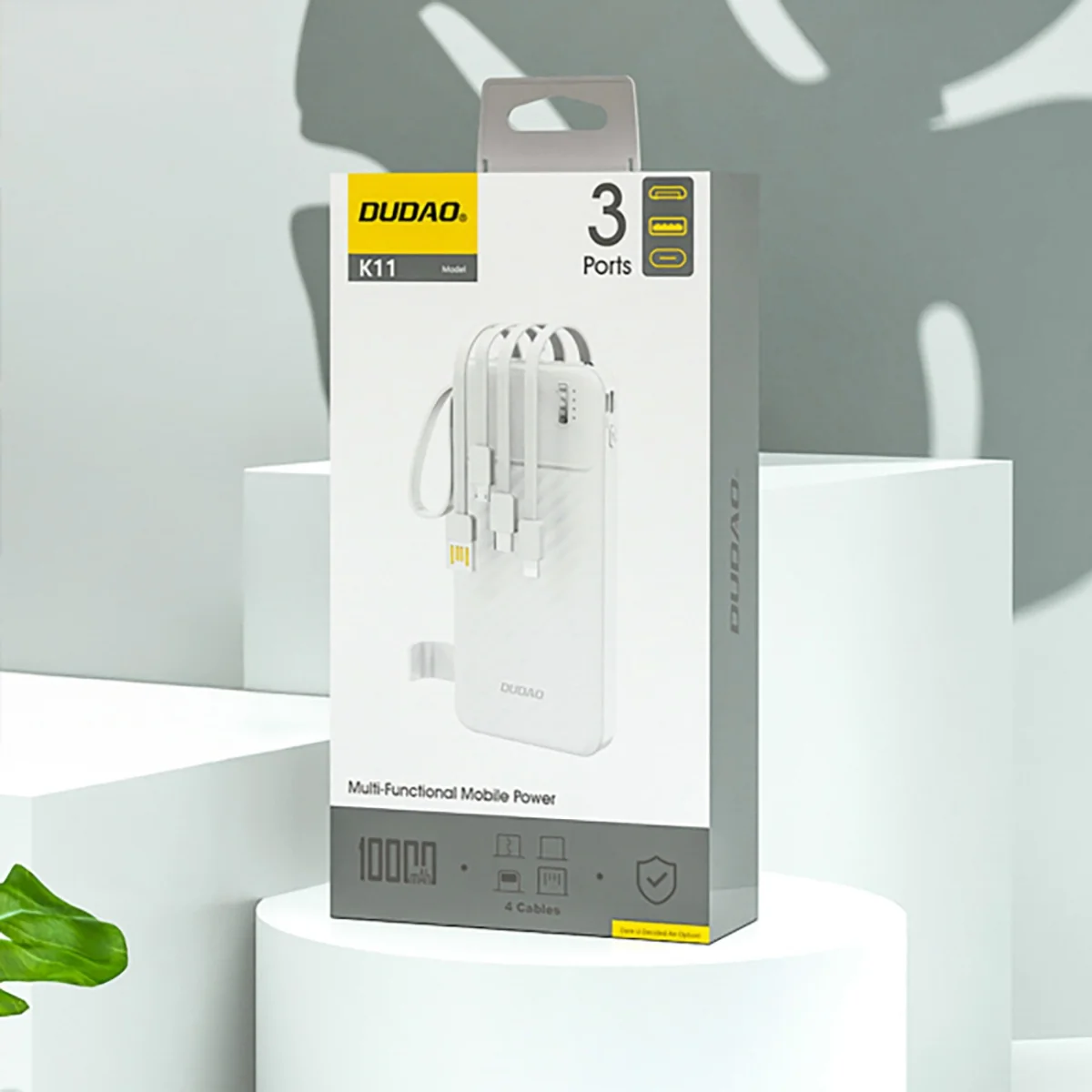 Dudao K11 Power Bank 10000mAh + kábel USB / USB-C / Lightning / Micro USB 10W, biely USB 10W, biely