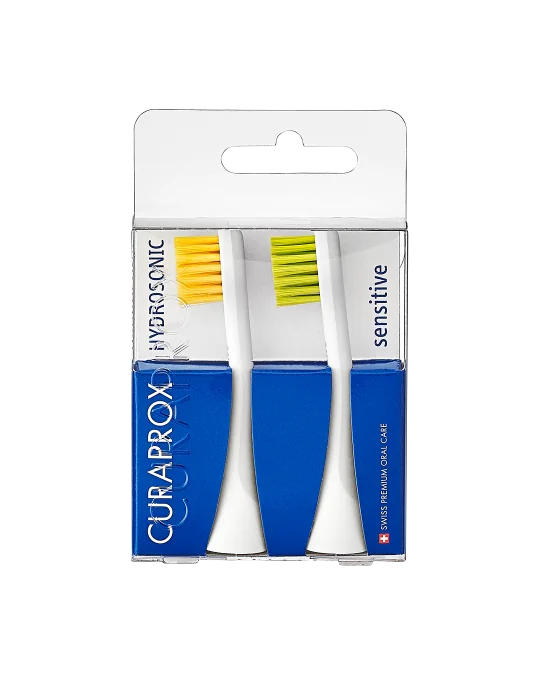 CURAPROX Hydrosonická náhradná hlavica PRO sensitive - žltá/zelená 2 ks