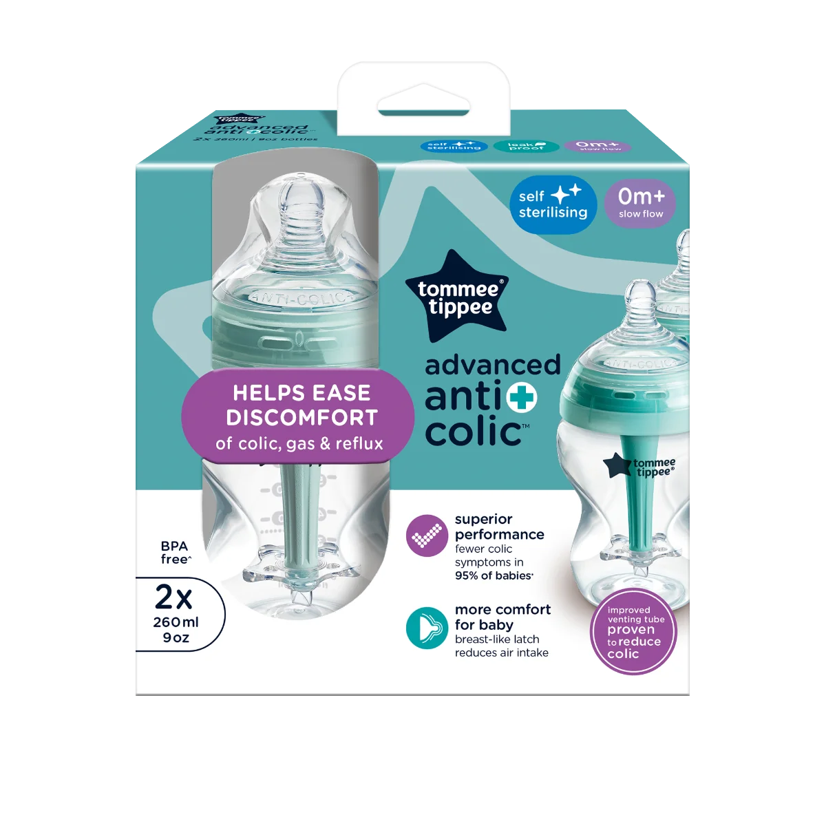 Tommee Tippee ADVANCED ANTI-COLIC Samosterilizačná Dojčenská Fľaša 1×2 ks, dojčenská fľaša