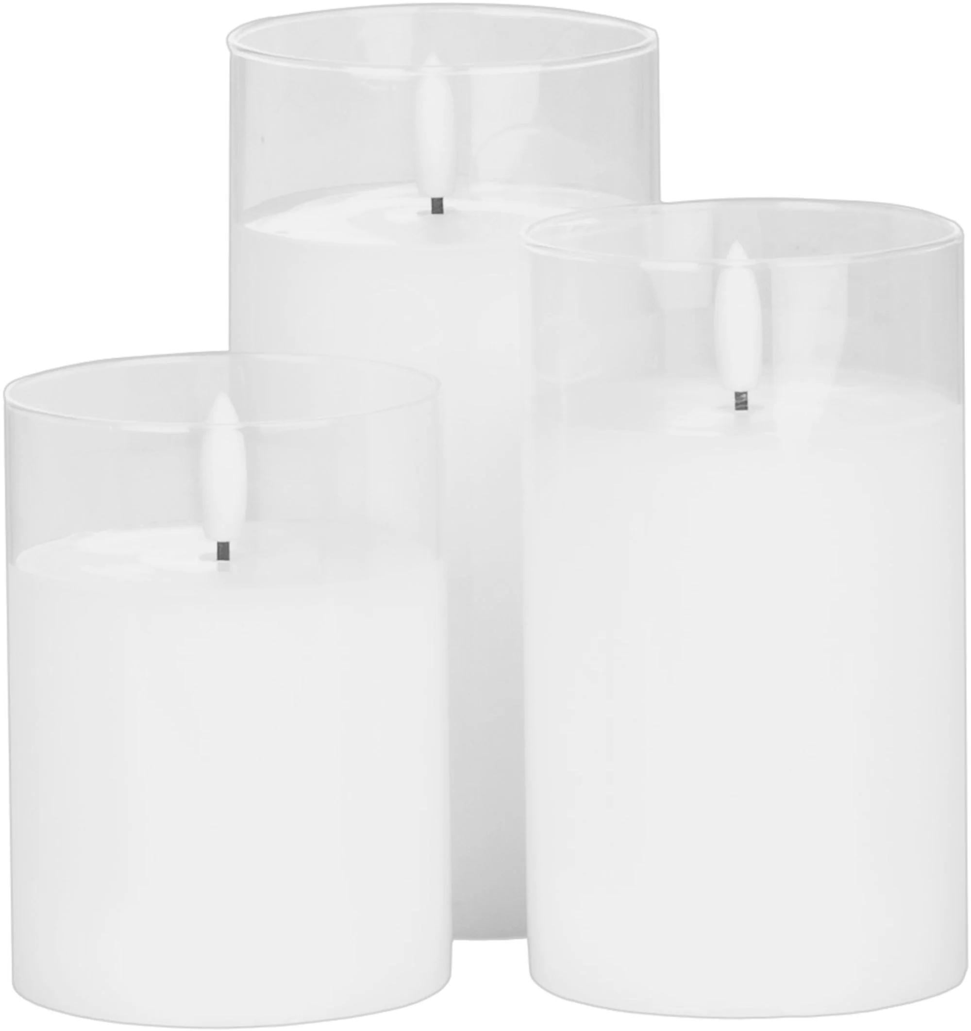 MagicHome vosková LED sviečka, 1 ks 1 LED teplá biela, pohyblivý plameň, 7.5x10/12.5/15 cm, 3xAAA