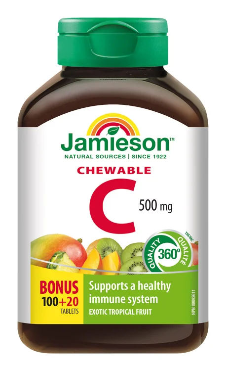 JAMIESON VITAMÍN C 500 mg tropické ovocie 1×120 tbl, VITAMÍN C, tropické ovocie