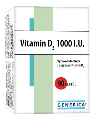 GENERICA Vitamin D3 1000 I.U. 1×90 cps, vitamín D