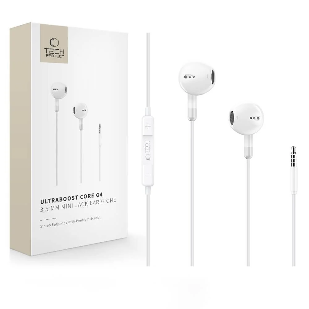 Tech-Protect Core G4 slúchadlá do uší 3.5mm mini jack, biele