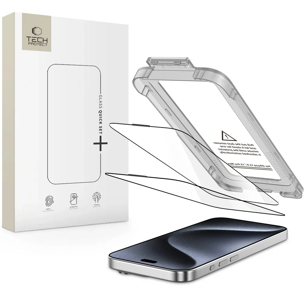 Tech-Protect Quick Set 2x ochranné sklo na iPhone 15 Pro, čierne