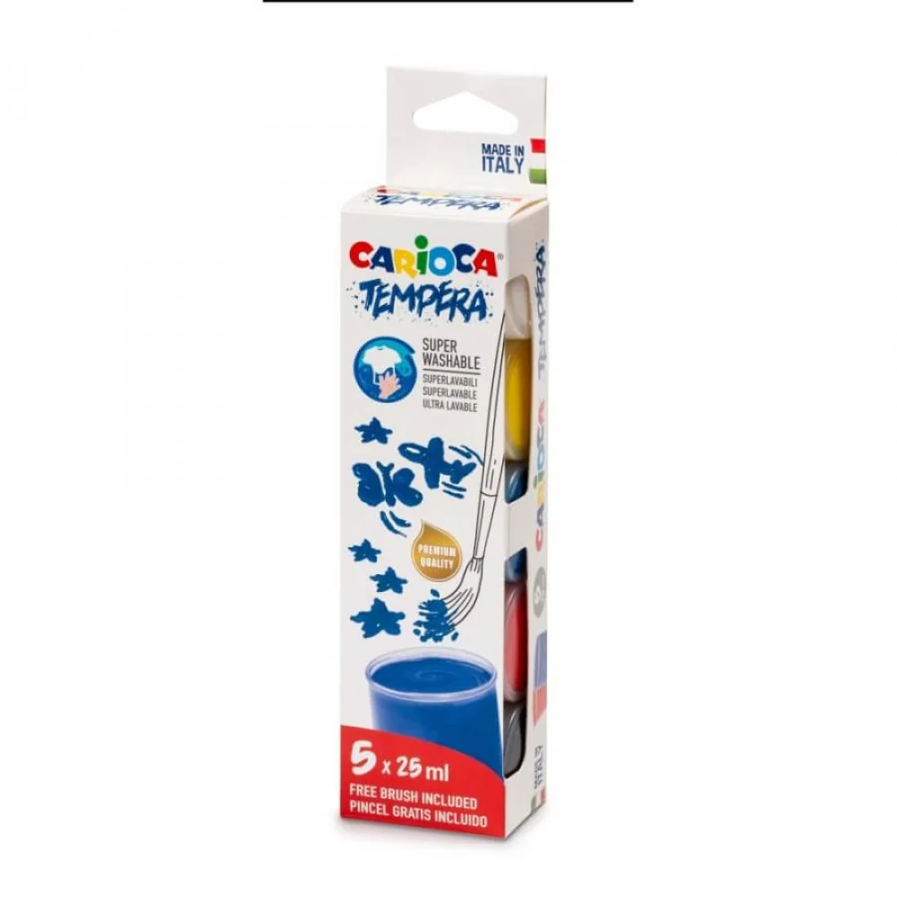 Temperové farby v kelímku Carioca 250ml 5ks + štetec zdarma-CARIOCA