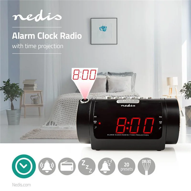 Rádiobudík NEDIS CLAR005BK s projektorom