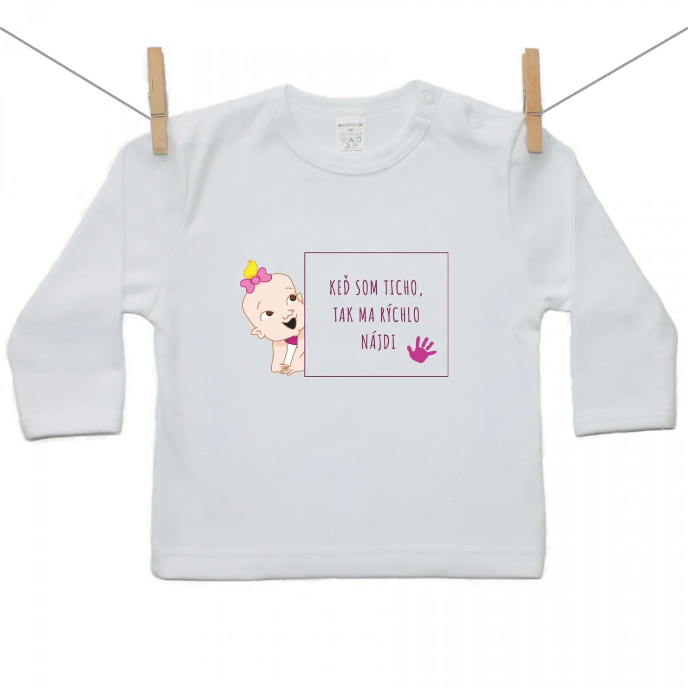 Boodyy Tričko s dlhým rukávom Keď som ticho tak ma rýchlo nájdi Dievča Veľkosť: 92