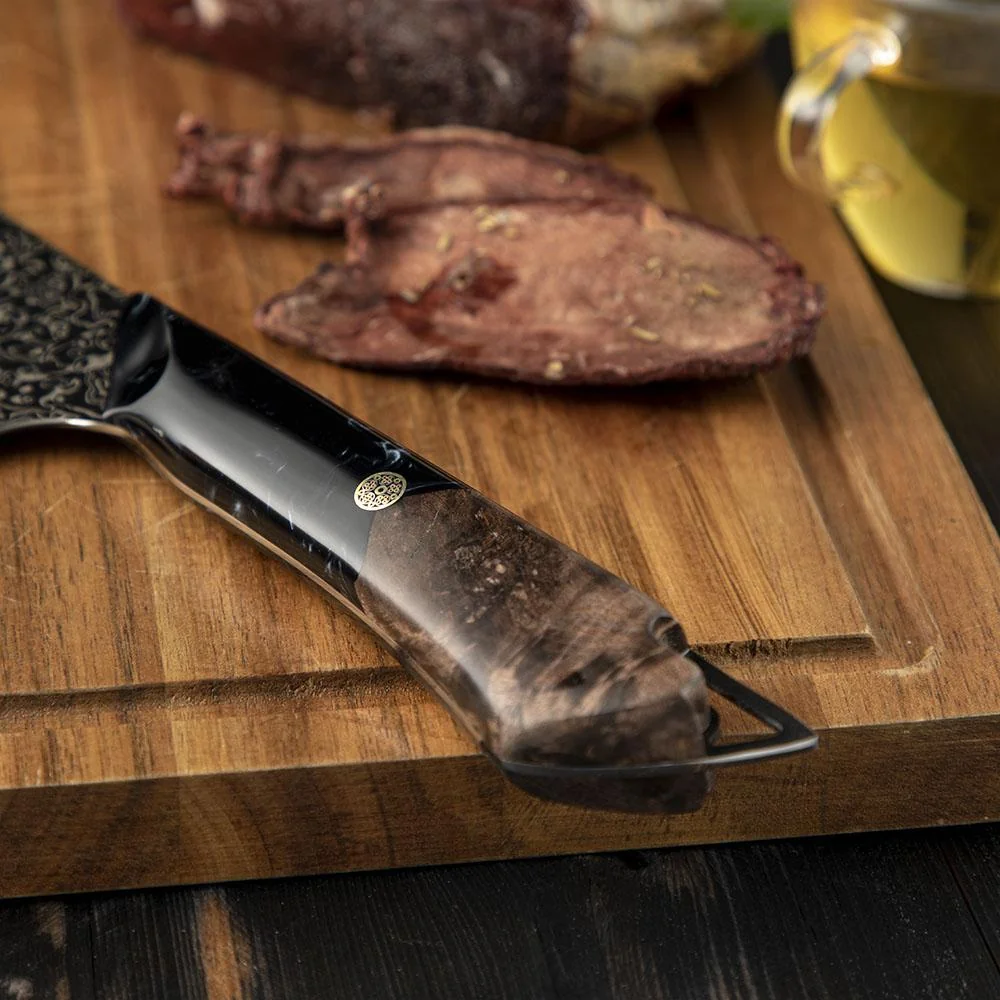 Damaškový kuchynský nôž Tetsu-Nakiri/Modrá 7-palcová čepeľ, ergonomická rukoväť