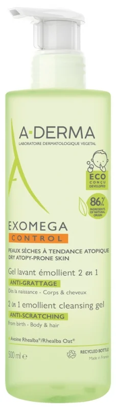 A-DERMA EXOMEGA CONTROL GEL LAVANT ÉMOLLIENT 2EN1 1×500 ml, umývací detský gél