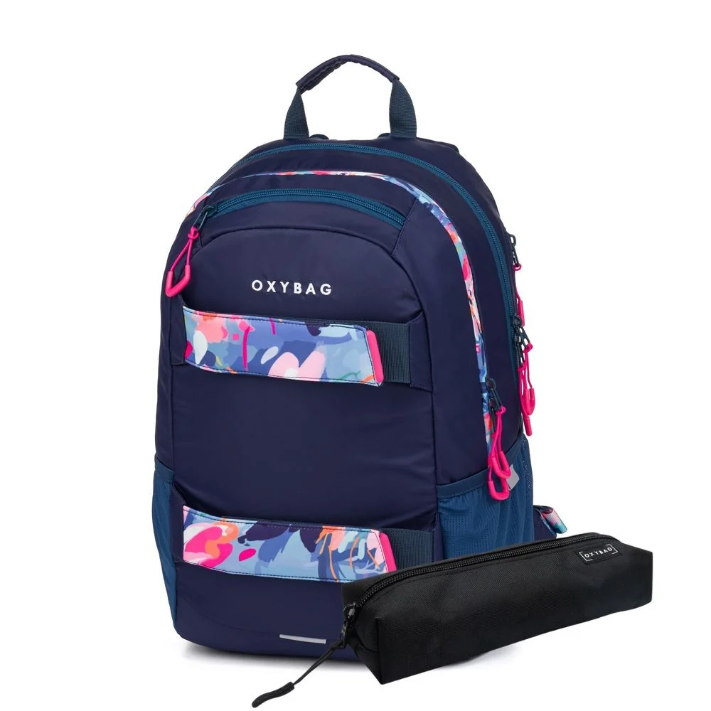 Študentský batoh OXY SPORT Flowers Blue s peračníkom set 2 ks