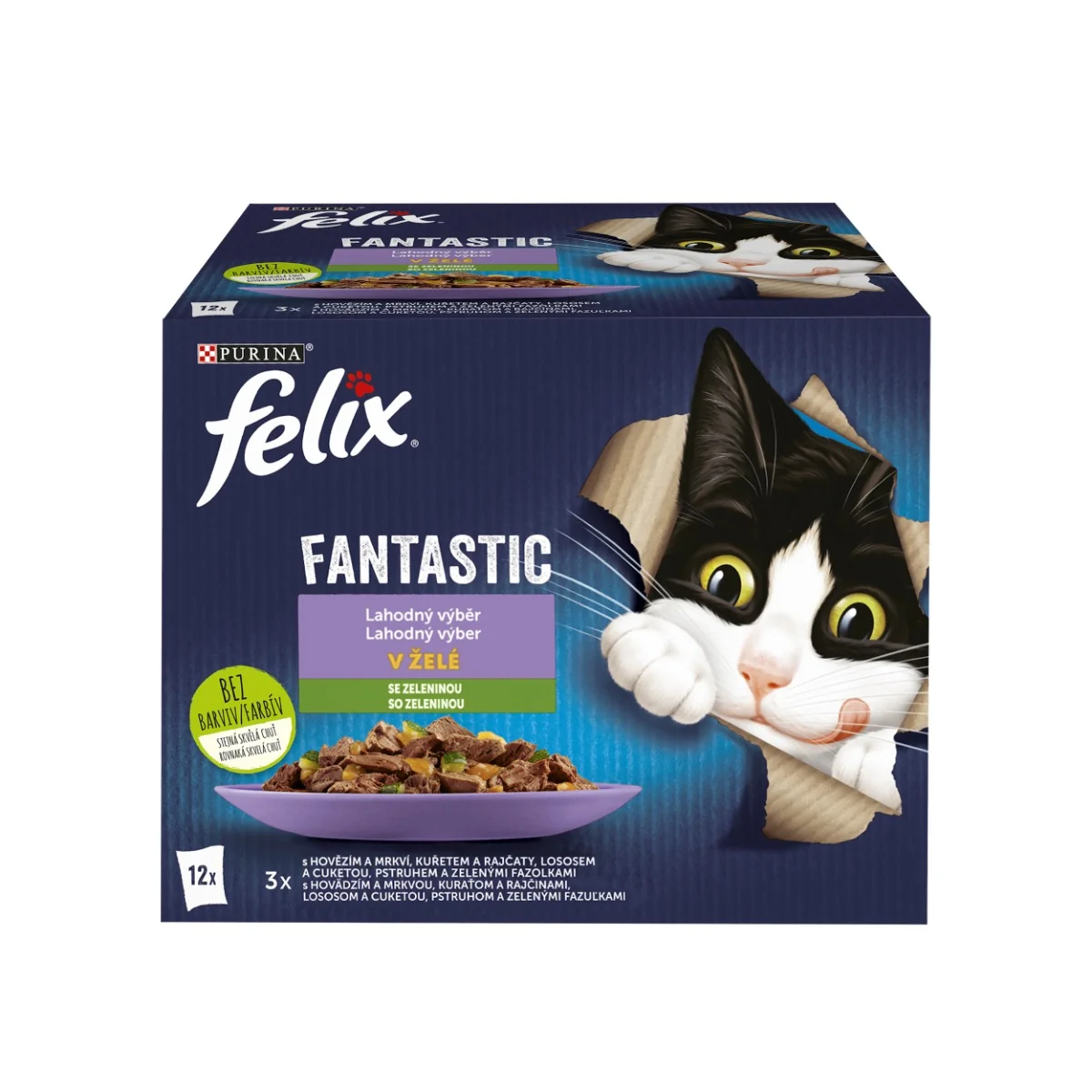 Felix Fantastic kapsičky pre mačky hovädzie, kura, losos, pstruh 12×85 g 12×85 g, kapsičky pre mačky