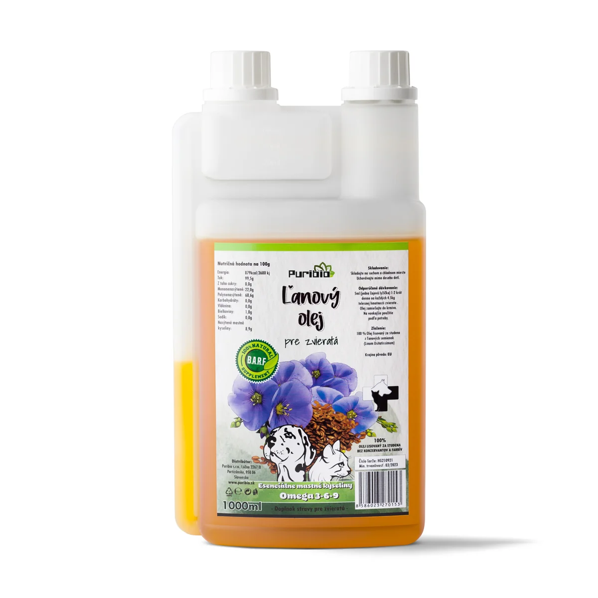 Prírodný Ľanový Olej pre Zvieratá BARF 1000ml 1×1000 ml, prírodný olej pre zvieratá