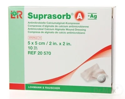 SUPRASORB A+AG KRYTIE NA RANY kalciumalginátové kompresy antimikrobiálne (5x5 cm) 1x10 ks
