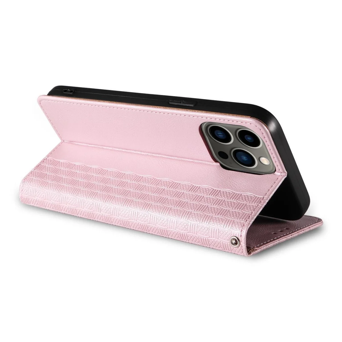 MG Magnet Strap knižkové kožené puzdro na iPhone 12 Pro Max, ružové