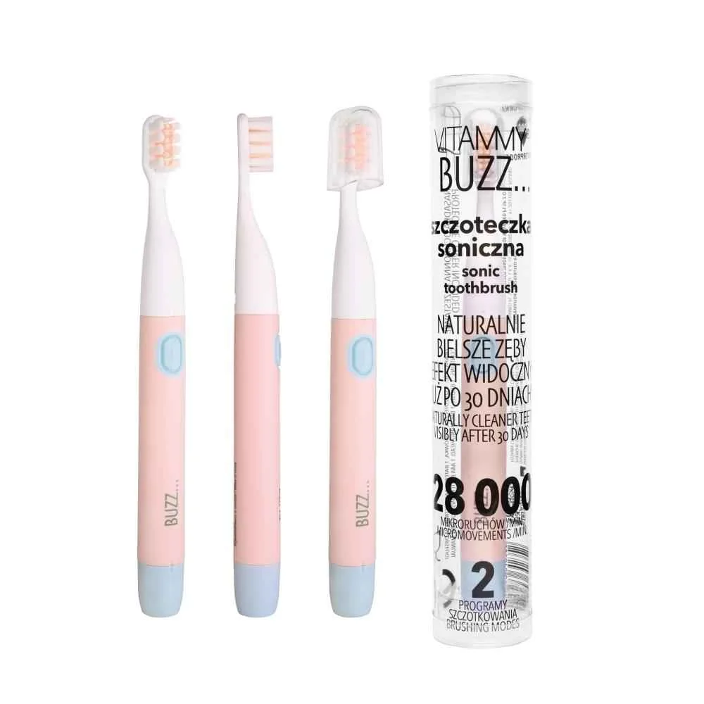 Vitammy Buzz Sonická Zubná Kefka S 28 000 Mikropohybmi, 2 Programy Čistenia, Ružová/Modrá 1×1 ks, elektrická zubná kefka