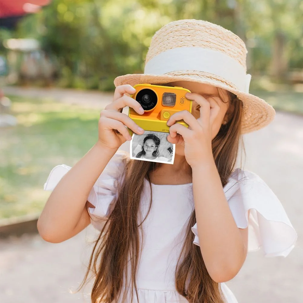 Žltý detský fotoaparát s termotlačou
