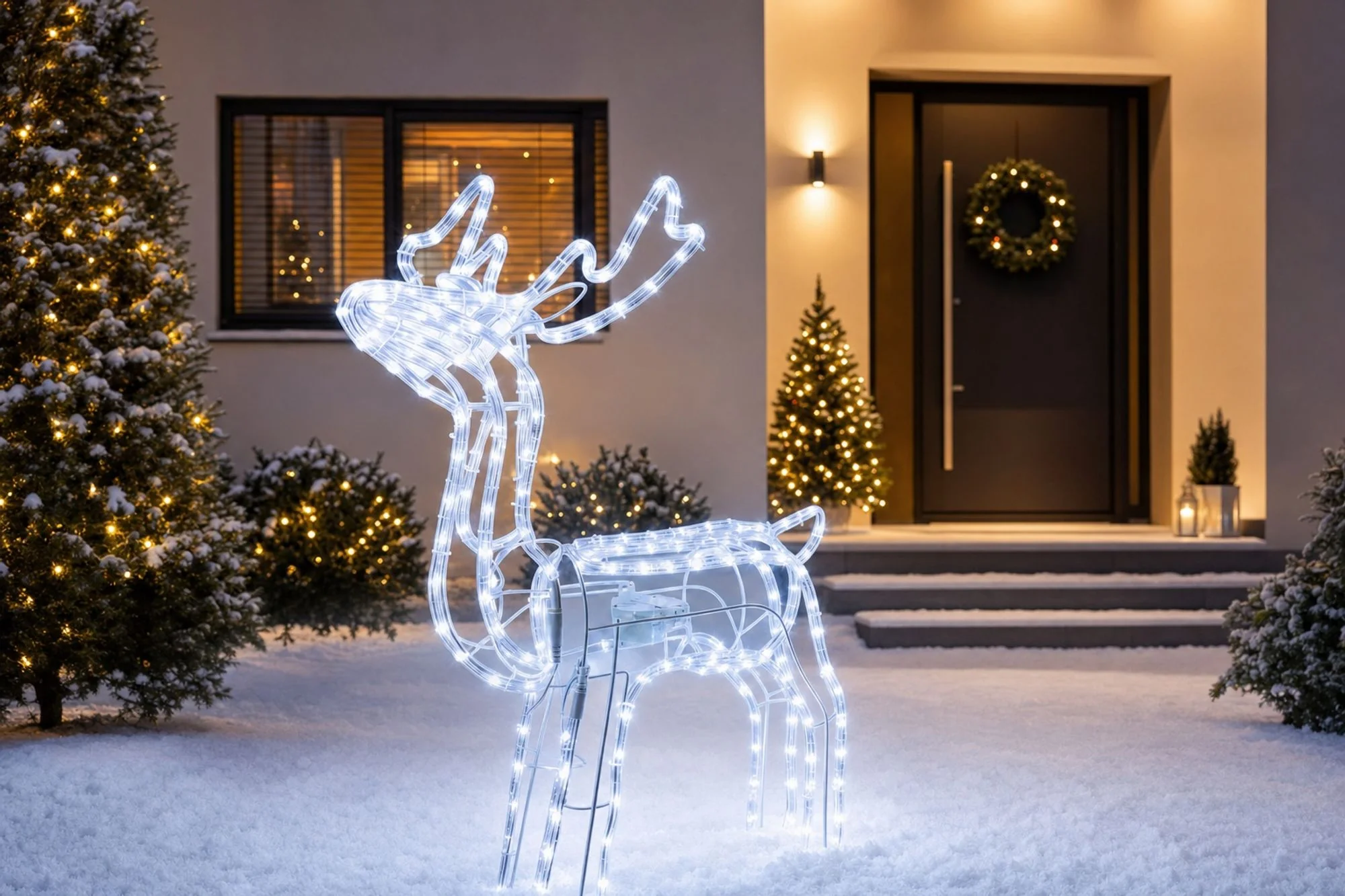 MagicHome vianočný LED sob s otočnou hlavou, 1 ks 216 LED studená biela, GS IP44 transformátor, exteriér, 46x23x82 cm