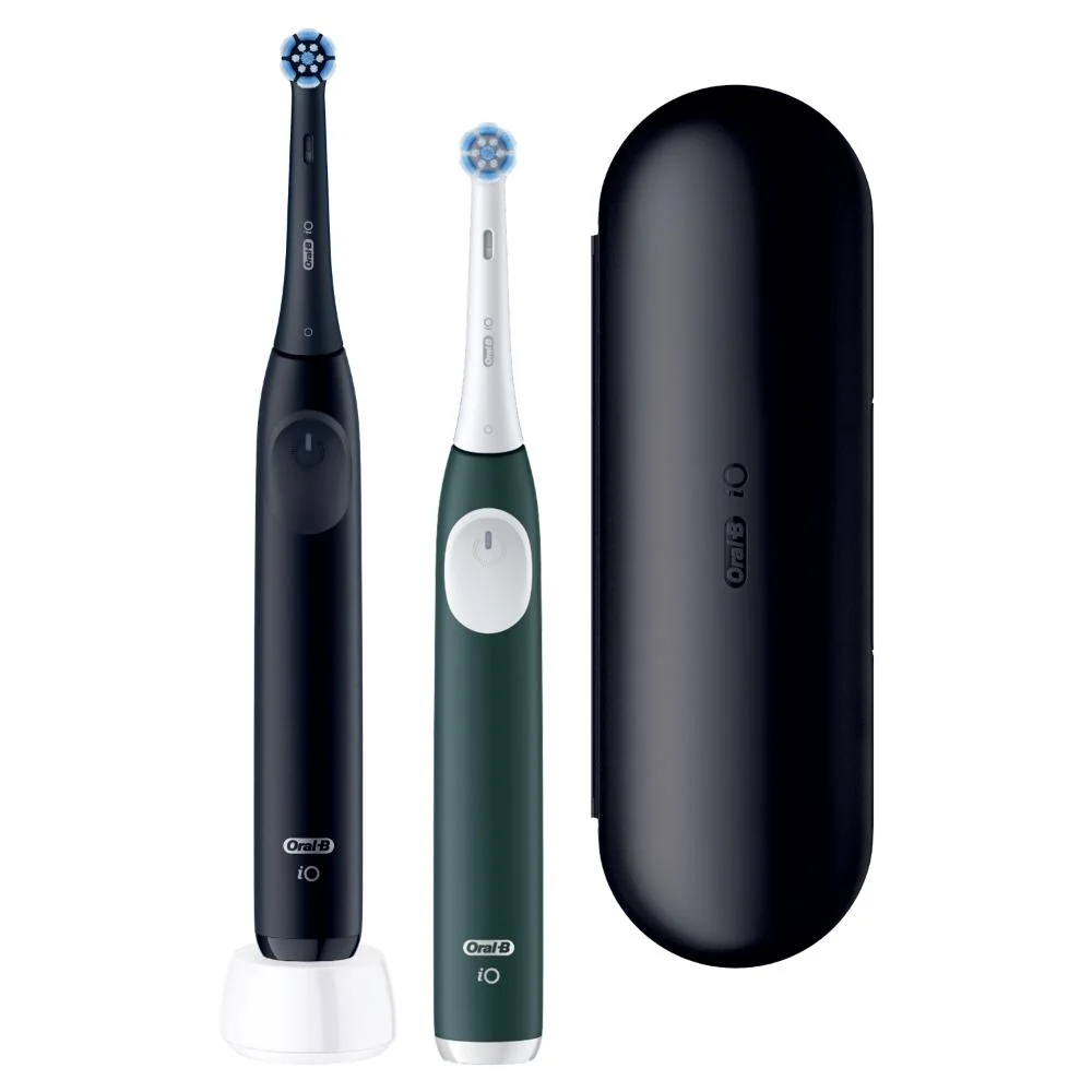 Oral-B iO 2 Duo elektrické zubné kefky, čierna a zelená + cestovné puzdro 1 set