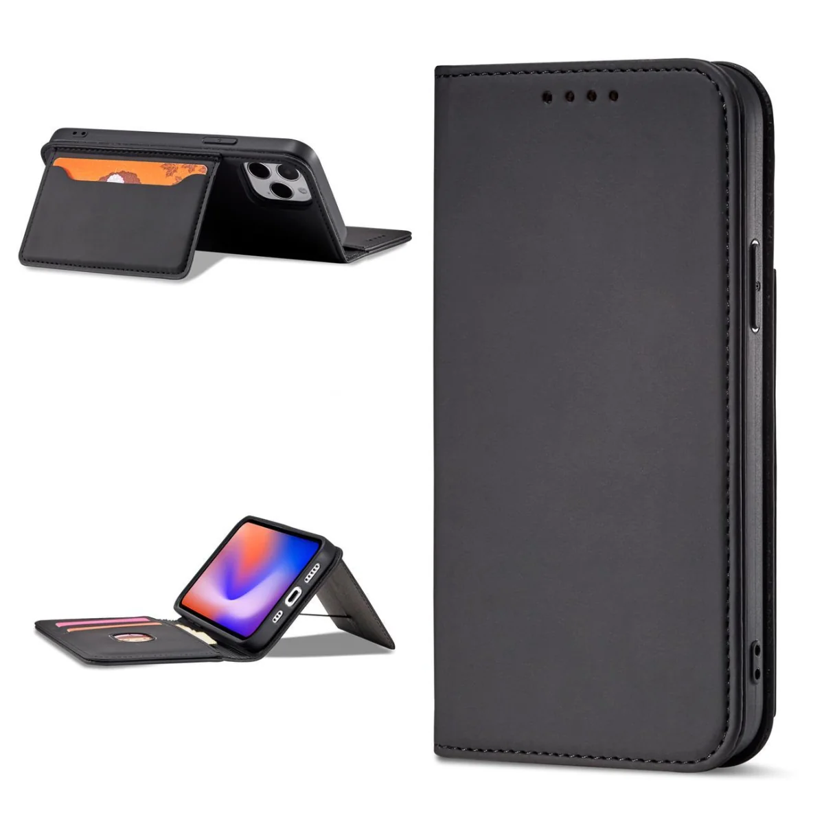 MG Magnet Card knižkové kožené puzdro na iPhone 12 Pro Max, čierne
