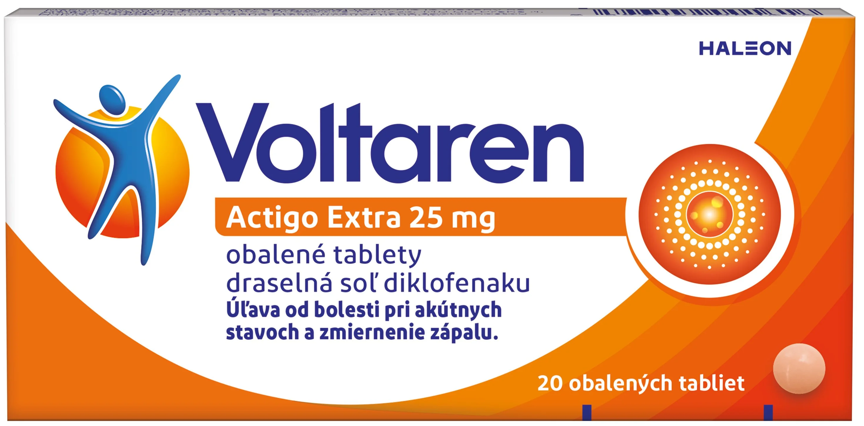 Voltaren Actigo Extra 25 mg tablety 1x20 tbl, rýchla uľava od bolesti s protizápalovým účinkom