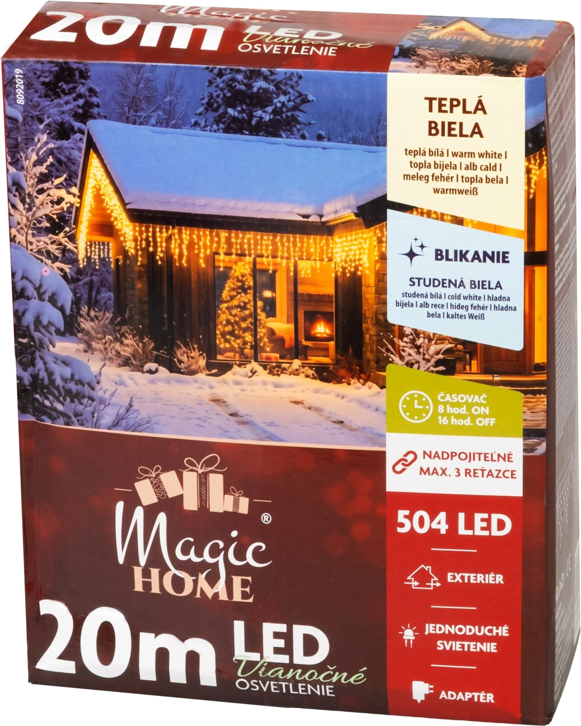 MagicHome vianočná LED reťaz, 1 ks Časovač, 504 LED, teplá biela, 9+1 funkcií, 20 m, IP44