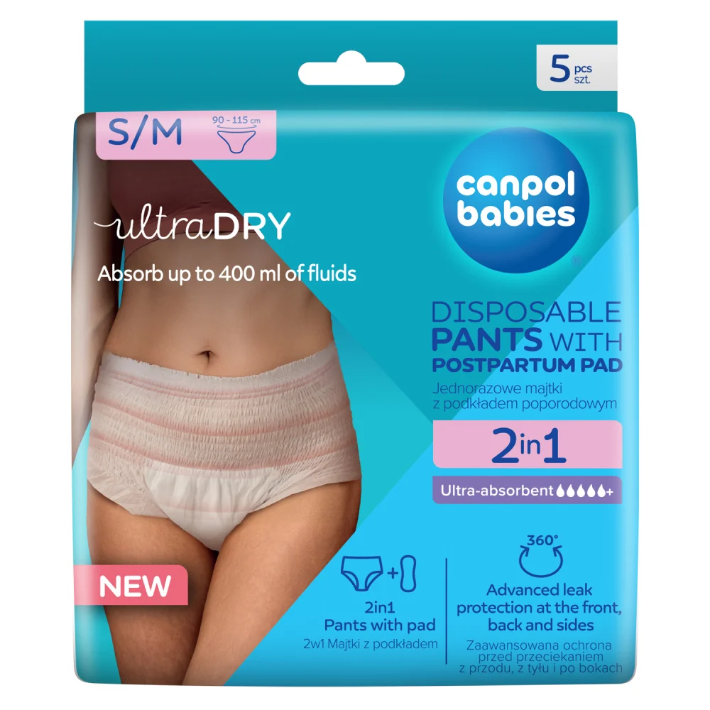 Canpol babies Jednorazové popôrodné nohavičky s vnútornou vložkou S/M 2v1 5 ks