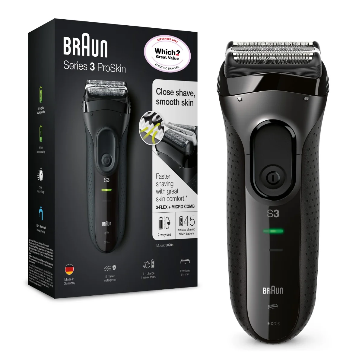 Holiaci strojček Braun S3 3020 Box Black 1CT 1×1 ks, holiaci stojček