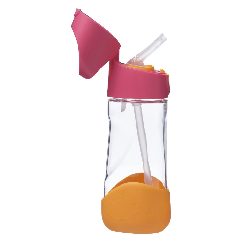 Fľaša na pitie so slamkou 450 ml ružová/oranžová