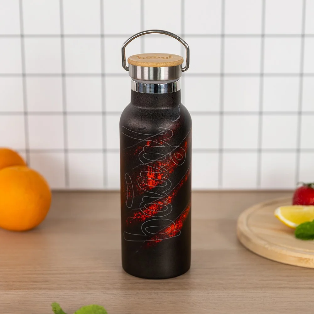 Baagl termofľaša Láva 500 ml s bambusovým viečkom Nerezová, čierna