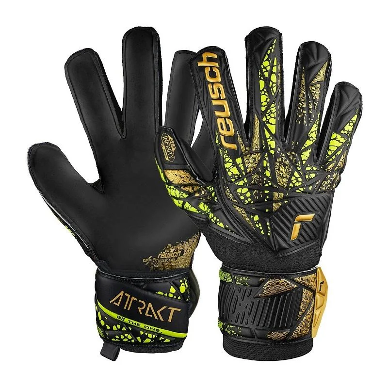 Reusch Attrakt Infinity Finger Support Brankárske rukavice, čierna,zelená,zlatá,veľ. 8,5