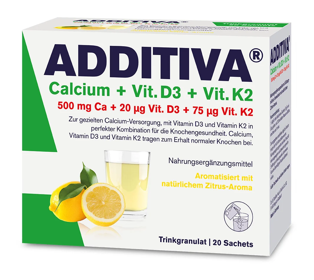 Additiva Vápnik + D3 +  K2, nápoj 1×20 ks, výživový doplnok
