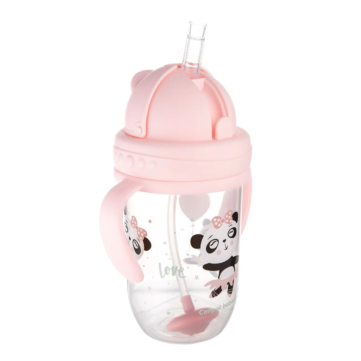 Netečúci hrnček so slamkou so závažím 270ml 6m+ Exotic Animals ružový 1×1 ks, netečúci hrnček so slamkou