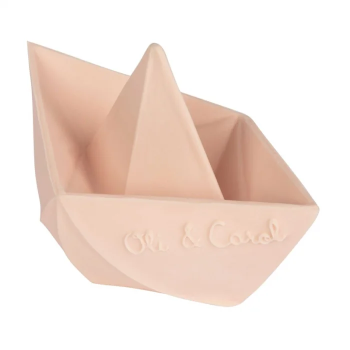 Oli&Carol Origami Boat Nude - hryzátko a hračka do vody v tvare loďky, farba Nude 1×1 ks, eko-hračka