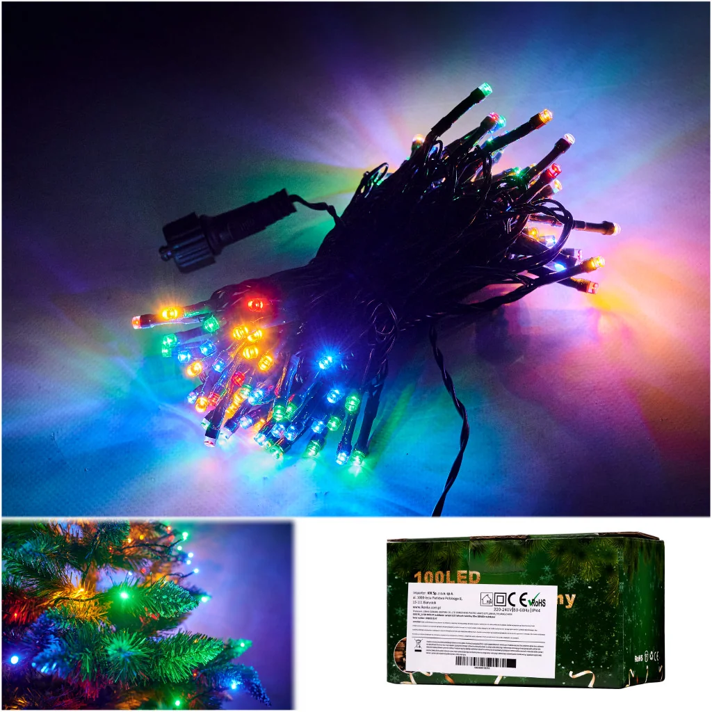 Vianočná LED reťaz 10 m – 100 LED, multicolor, 8 režimov, vnútorný