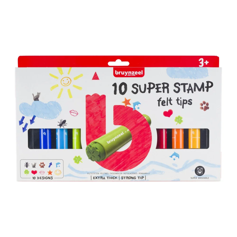 Bruynzeel Kids Super Stamp Felt Tips mega pečiatkové fixi sada, 10ks-Bruynzeel