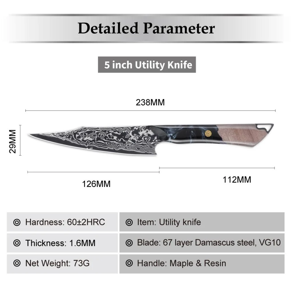 Damaškový kuchynský nôž Tetsu-Nakiri/Modrá 7-palcová čepeľ, ergonomická rukoväť
