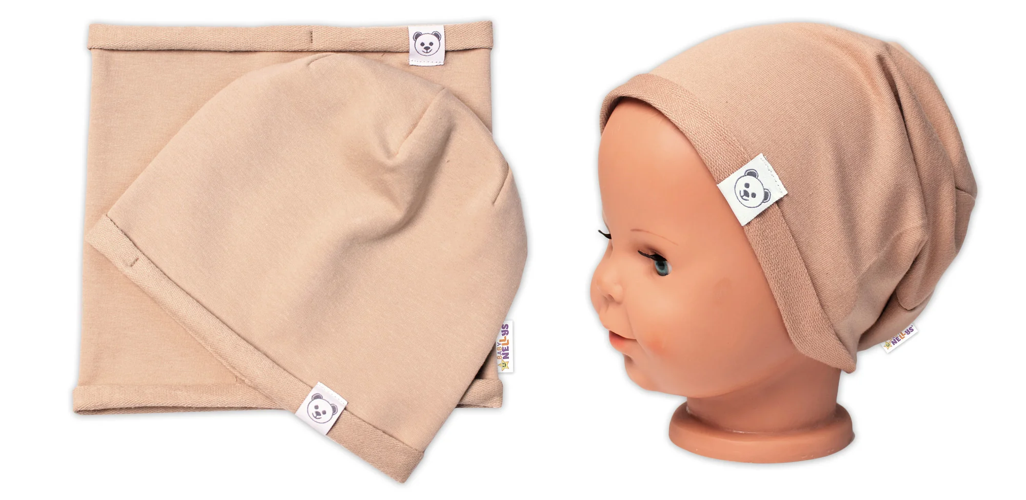 Čiapka s nákrčníkom bavlna, Little Bear, Baby Nellys, béžová, veľ. 98/134