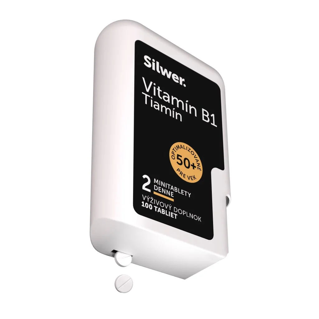 Silwer Vitamín B1 Tiamín, minitablety v dvojbalení 100 + 100 minitabliet. Energia, nervy, na stres a podráždenosť.